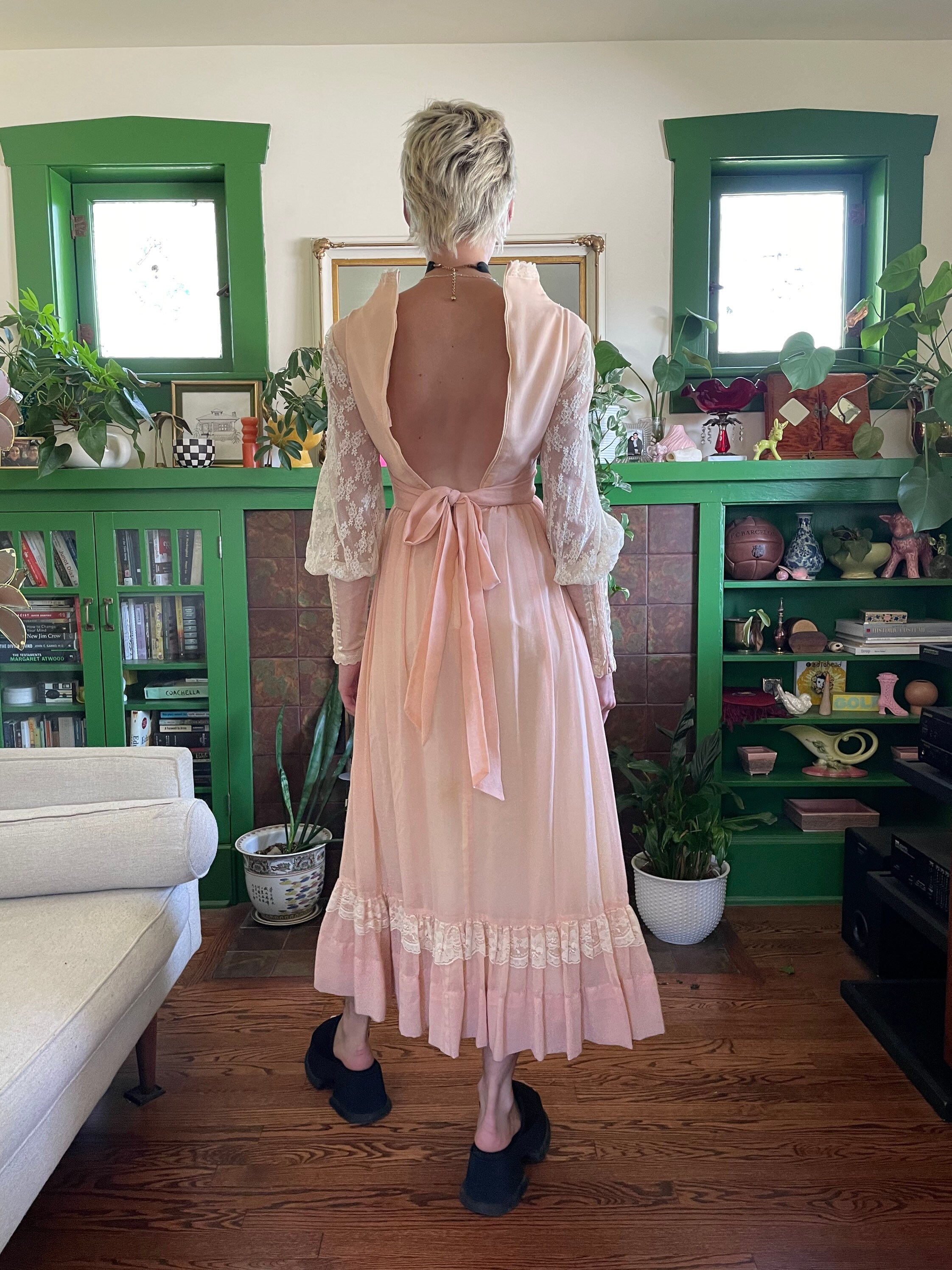 の 人気アイテムランキング Gunne 1970s Sax Corseted With Gown Revival Renaissance Peach ワンピース