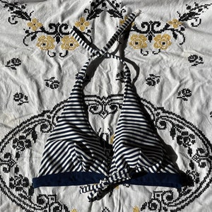 1960s Navy and White Nautical Stripe Triangle Bikini Top size Small