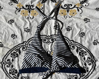 1960s Navy and White Nautical Stripe Triangle Bikini Top size Small