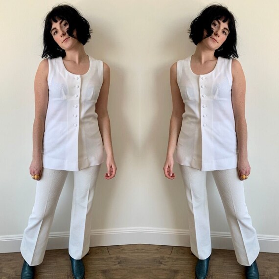 white flare pants set