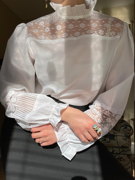 1980s Victorian Revival White Blouse with Daisy La