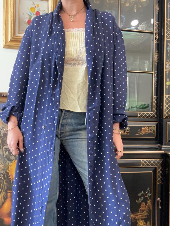 1950s Navy and White Polka Dot Robe - image 3