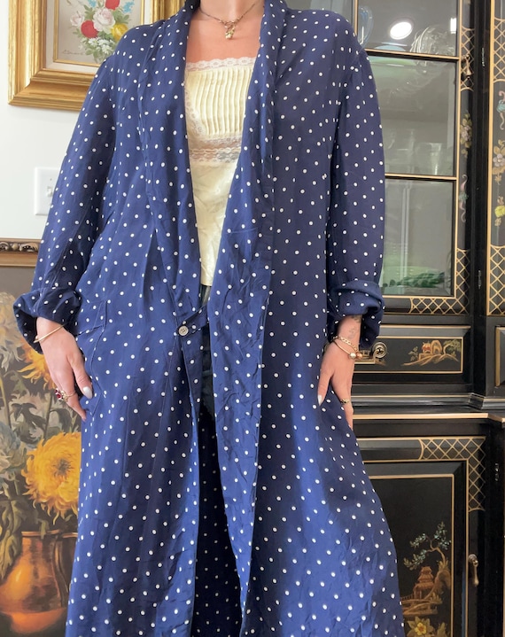 1950s Navy and White Polka Dot Robe - image 1