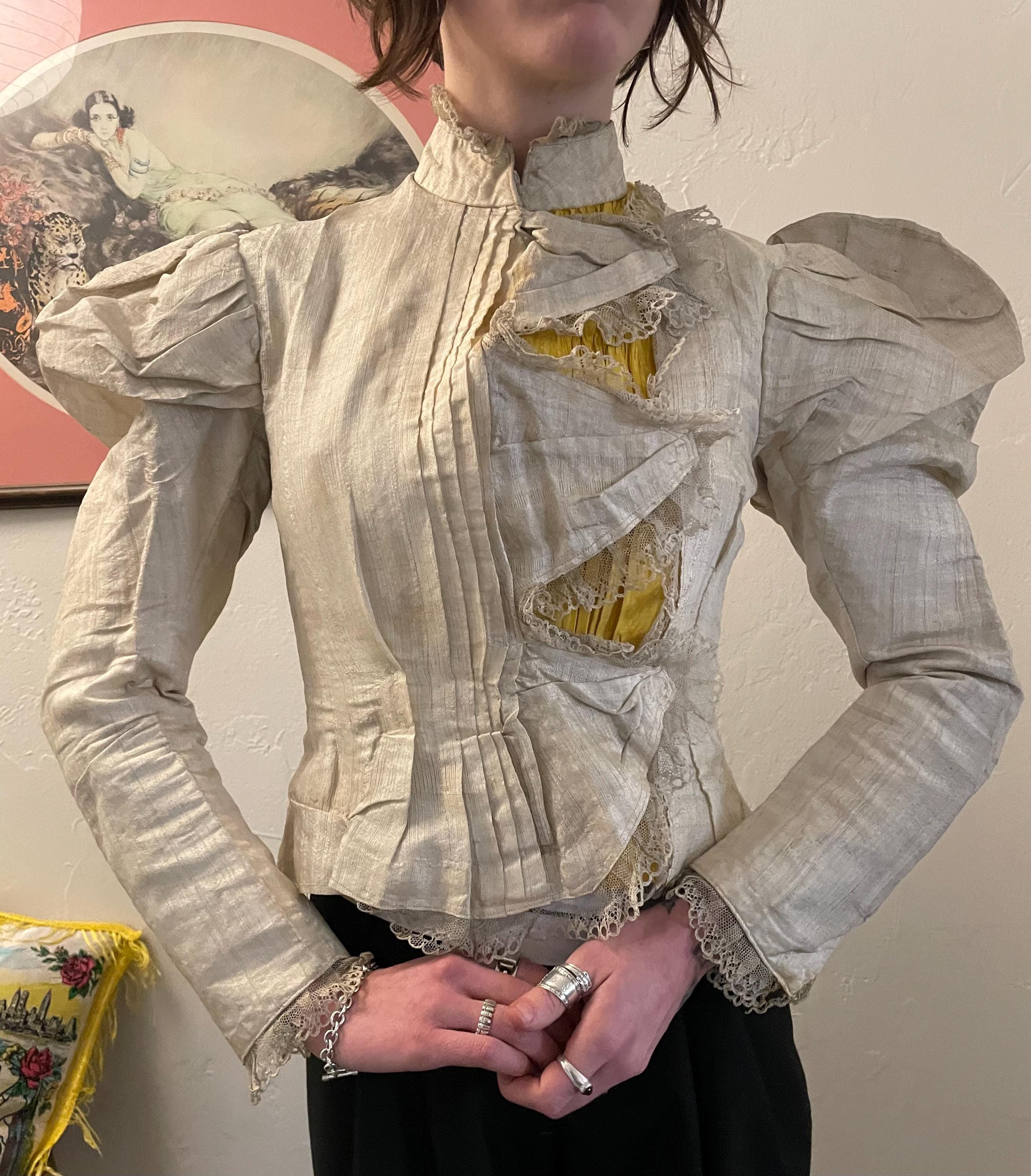 1890年代のシルクマトンスリーブコルセットボディス、サイズXS - Etsy 日本