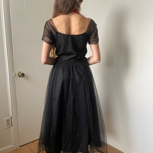 1950s Black Lace and Tulle Gown with Full Skirt and Shelf Bust size Small image 2
