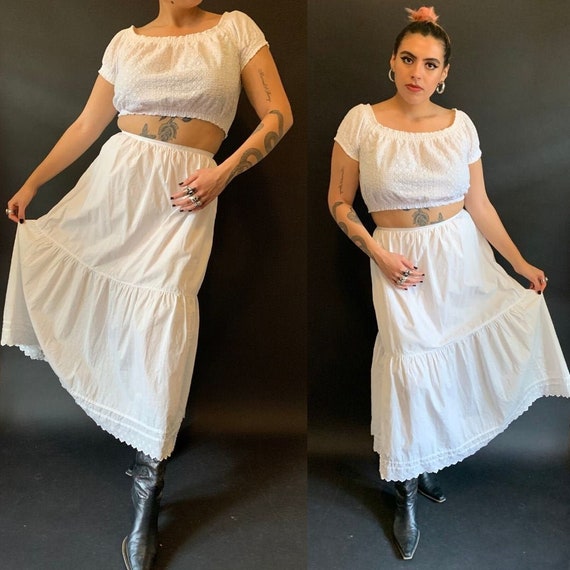 1910s White Antique Cotton Long Tiered Skirt size