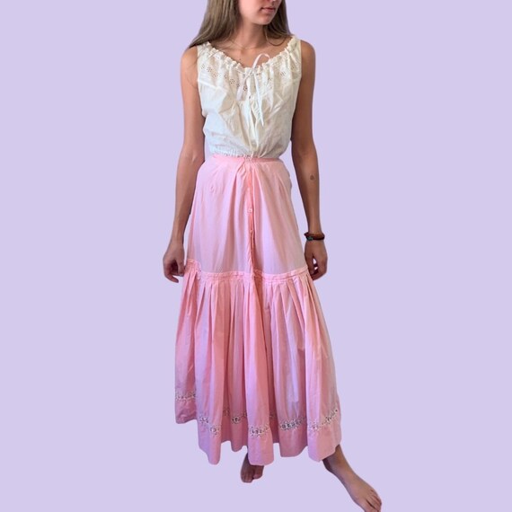 1910s Edwardian Light Pink Floor Length Cotton Pea