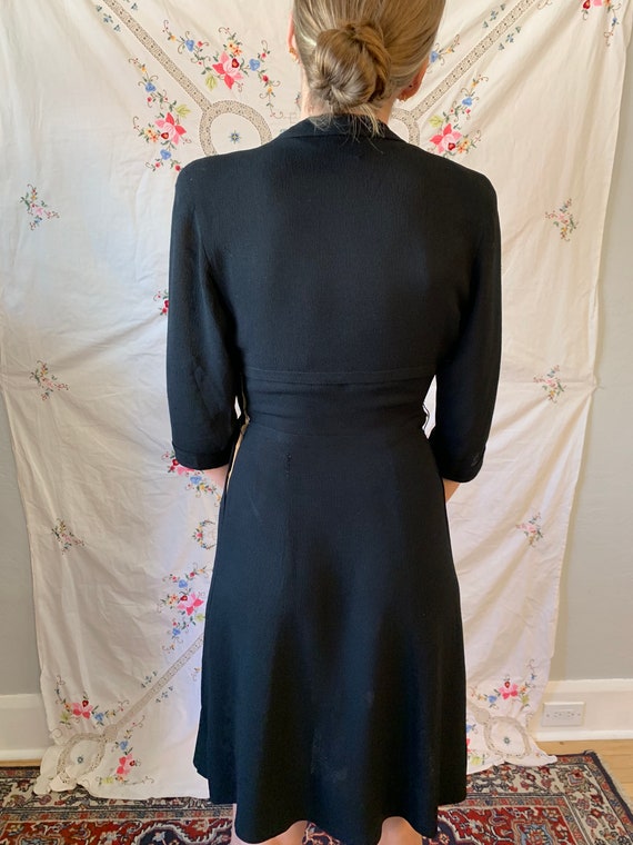 1940s Cartwright Black Crepe Collared Dress with … - image 6