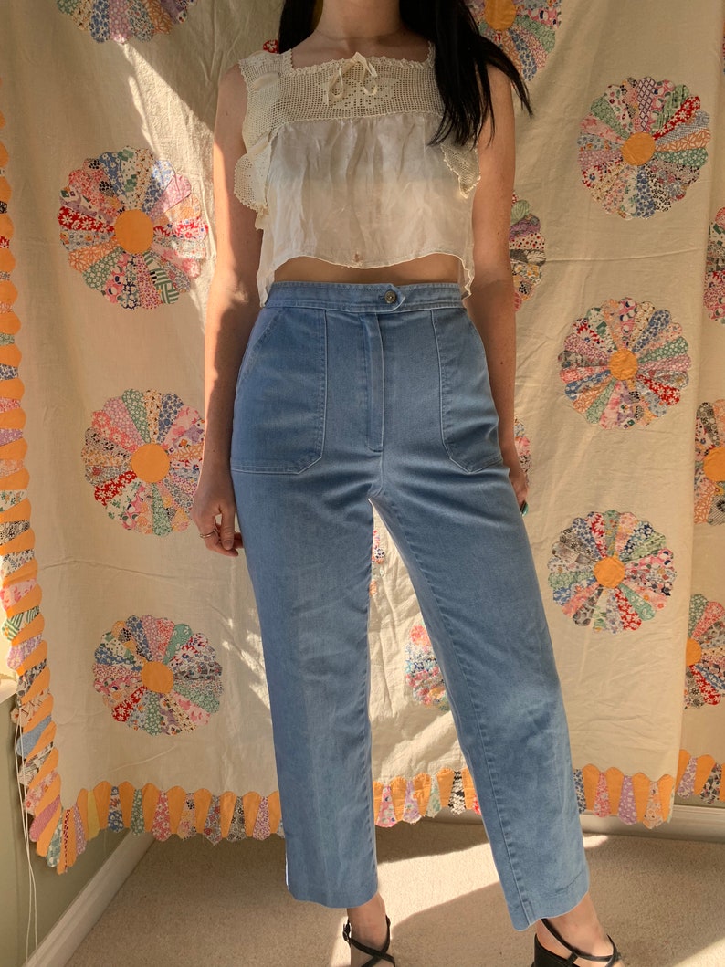 1970s Koret City Blues Light Blue High Waisted Sailor Jeans