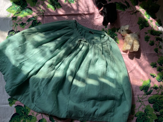 1940s Mint Wool Pleated Full Skirt with Pearled B… - image 3