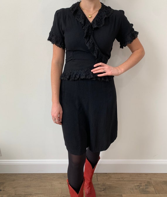 1940s New York Creations Black Wrap Crepe Dress wi
