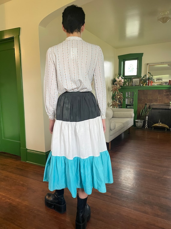 1950s Aqua White and Black Tiered Skirt size XS - image 2