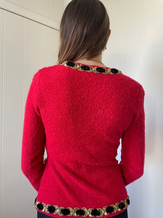 1980s does 1940s Raspberry Soft Knit Cardigan wit… - image 2