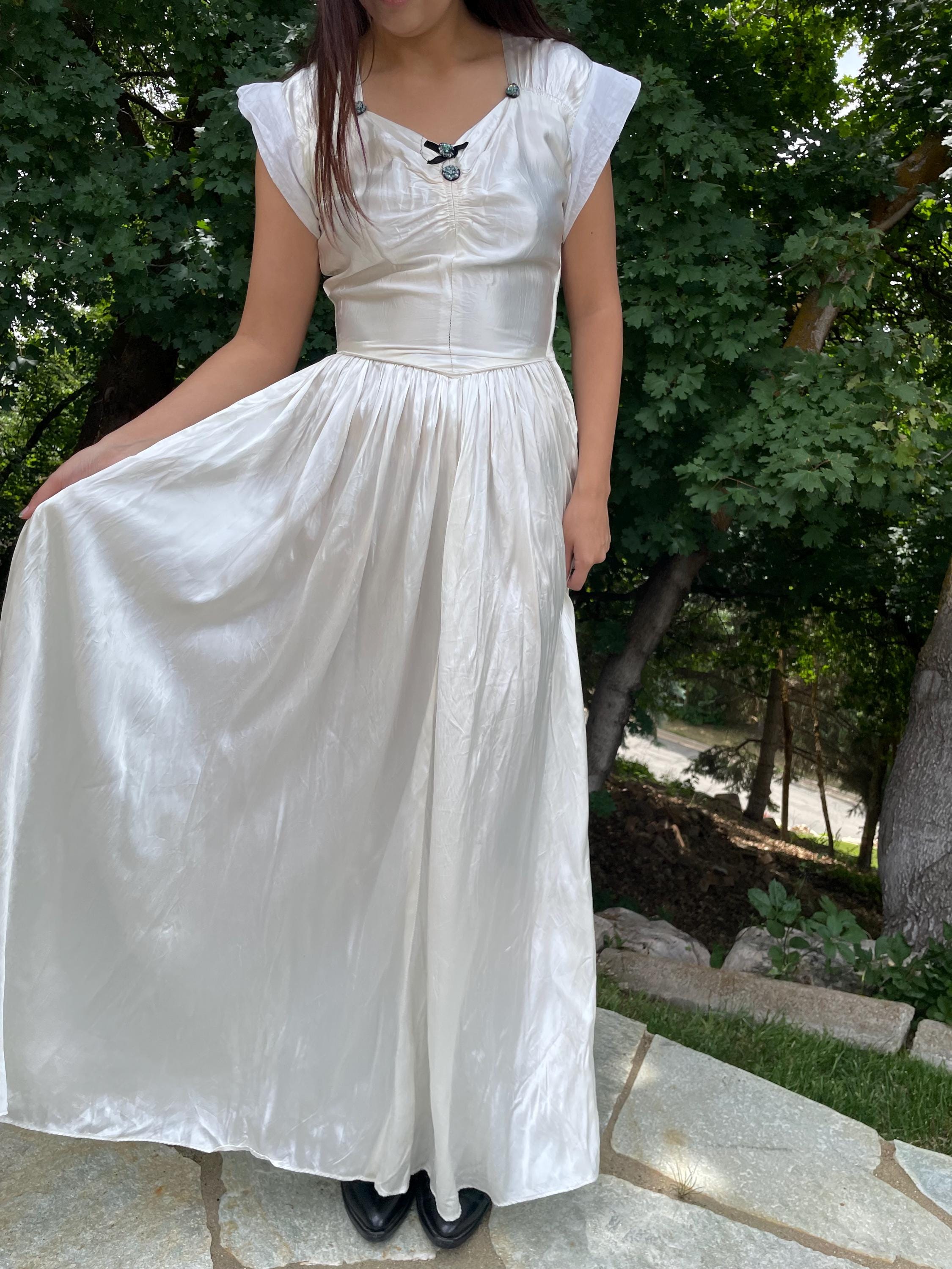 vintage white satin dress Vintage White Ivory Off the Shoulder Wedding Dresses A Line Satin Bridal  Gowns