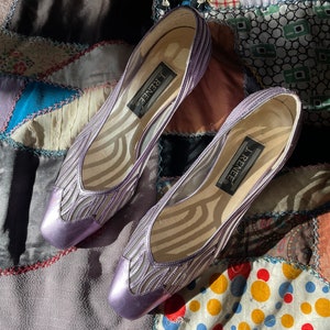 1990s Purple Metallic Low Heeled Square Toe Shoe size 8