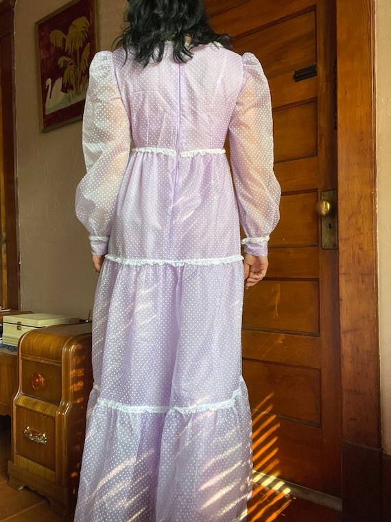 1960s Lilac Swiss Dot Chiffon Tiered Formal Dress… - image 5