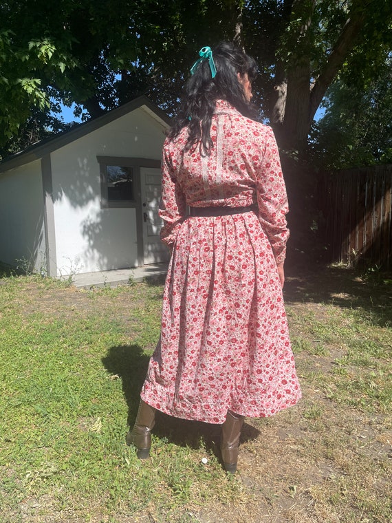 1940s Pink Floral Long Cotton Button Up Prairie D… - image 2