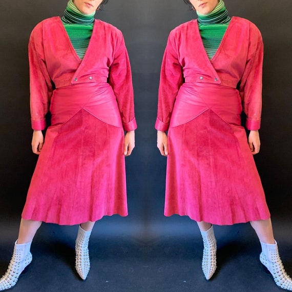 1980s Pink Leather Skirt 80s High Waist Fitted Penc Gem - Hot Pink Leather Wrap Skirt 1980s Pink Leather Skirt 80s High Waist Fitted Penc Gem - Hot Pink Leather Wrap Skirt