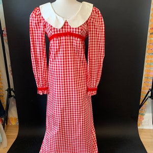 1960s Gingham Red and White Taffeta Mod Dress with Peter Pan Collar size XS image 5