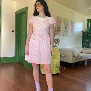 1940s Candy Stripe Pink and White Cotton Babydoll Dress size Small