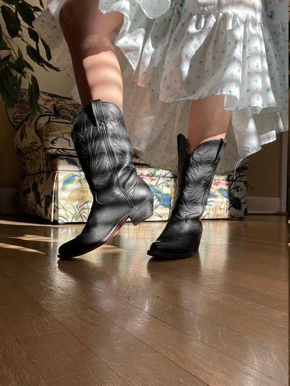 1980s Durango Black Leather Cowboy Western Boots s