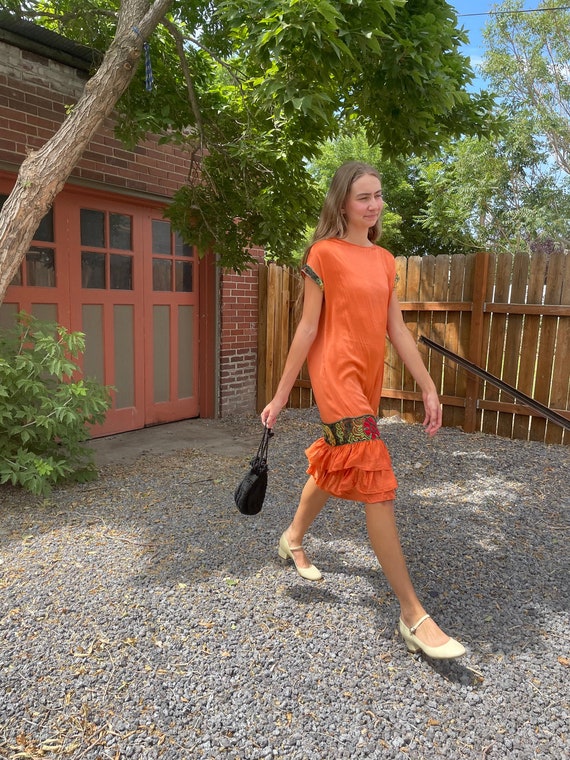 1920s Carrot Orange Silk Dropped Waist Shift With Tiered Ruffles and  Soutache Trim Size Small - Etsy