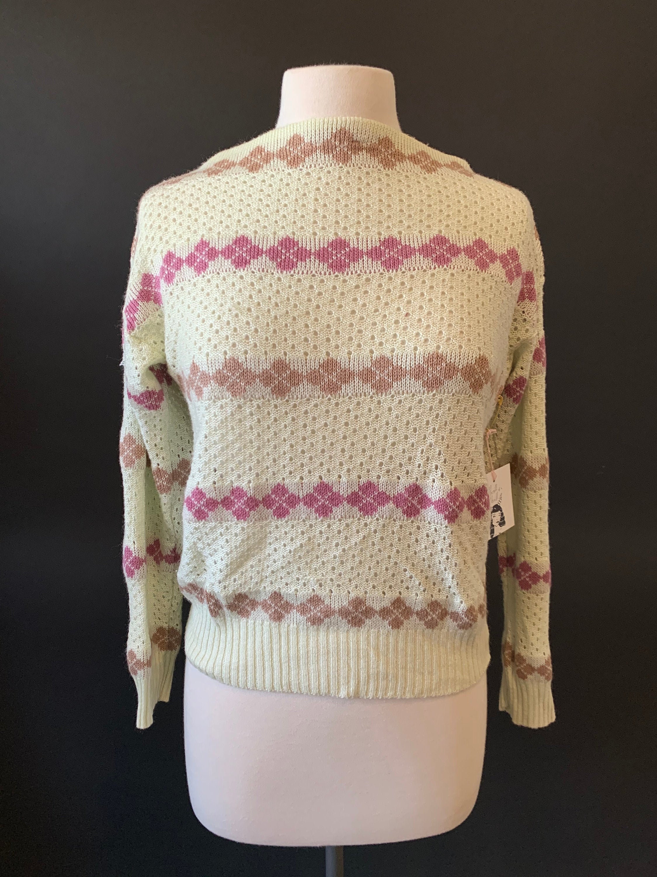 1980s Argyle Pink and White Raglan Sweater | Etsy
