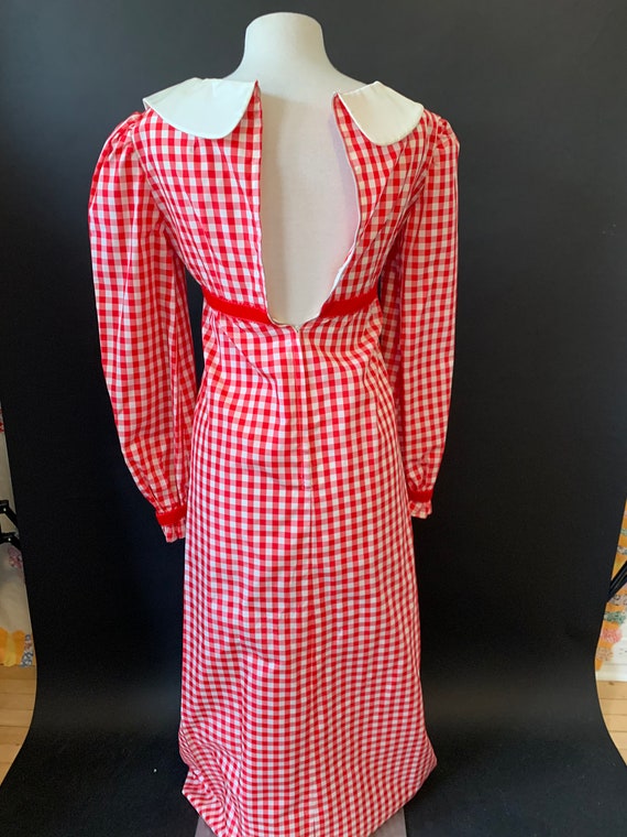1960s Gingham Red and White Taffeta Mod Dress wit… - image 4