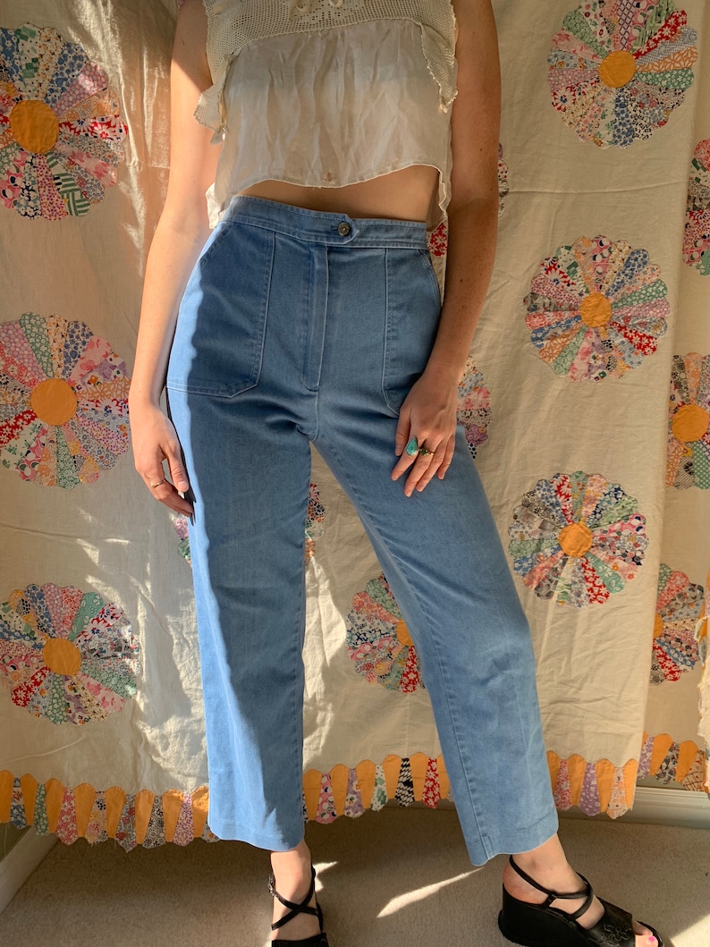 1970s Koret City Blues Light Blue High Waisted Sailor Jeans