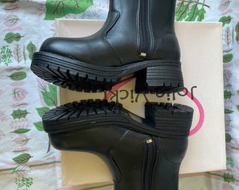 靴 00s archive engineerboots Black y2k 40 DEADSTOCK 2000s Black Platform Leather KIDS Boots Multiple Sizes
