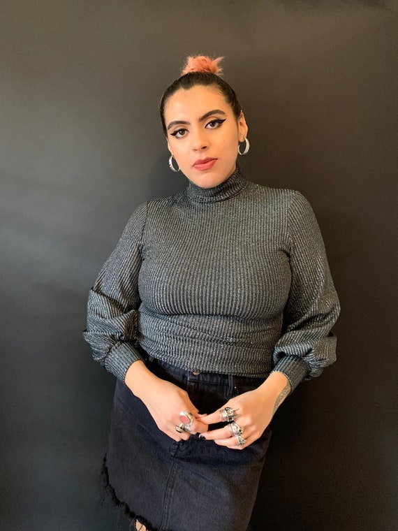 1960s Booth Bay Silver and Black Mockneck Sweater