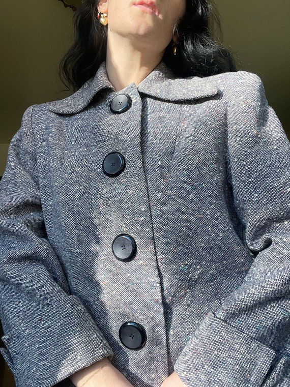 1940s Rainbow Speckle Tweed Navy Coat with Struct… - image 4