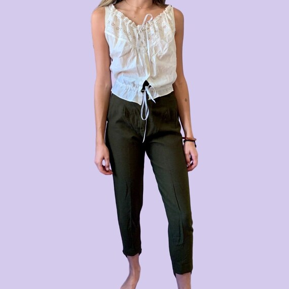 1940s Green Wool Tapered Cigarette Trousers size X