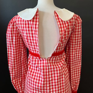 1960s Gingham Red and White Taffeta Mod Dress with Peter Pan Collar size XS image 3