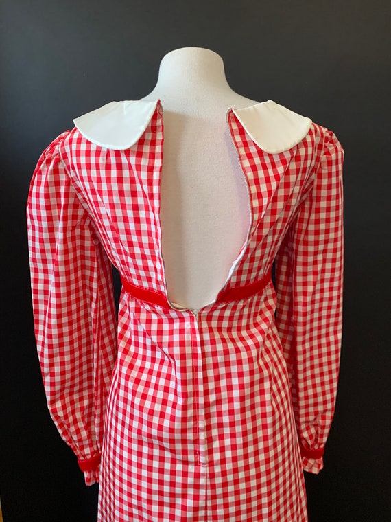 1960s Gingham Red and White Taffeta Mod Dress wit… - image 3