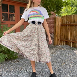 1970s Gunne Sax Floral Calico Prairie Skirt with Velvet Waistband size XS