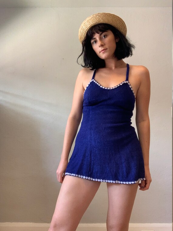 1930s Gantner Navy Blue One Piece Swimsuit size Sm