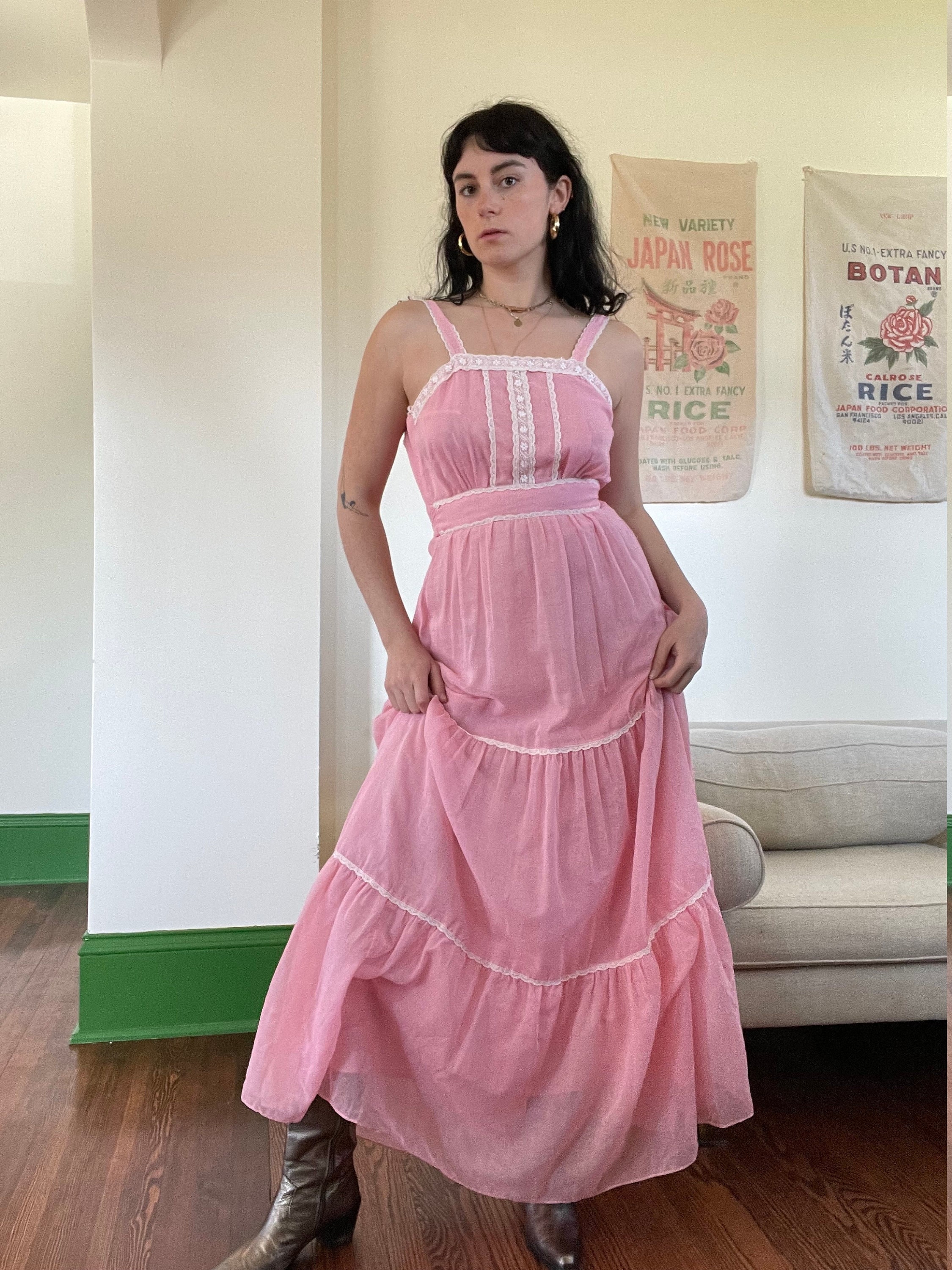 1970s Candi Jones Bubblegum Pink Sheer Cotton Tank Prairie