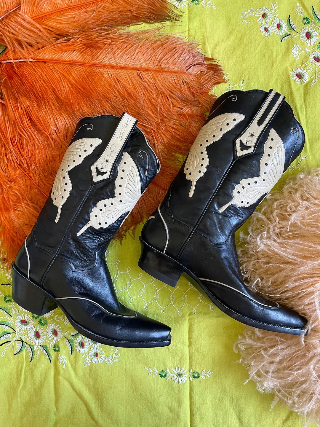 靴 vintage western boots Vintage Women's Embroidery Western Cowboy Gray Fashion Boot