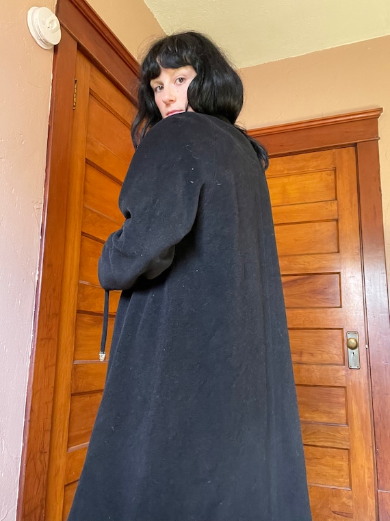 1950s Black Wool Swing Coat with Ties and Beaded … - image 2