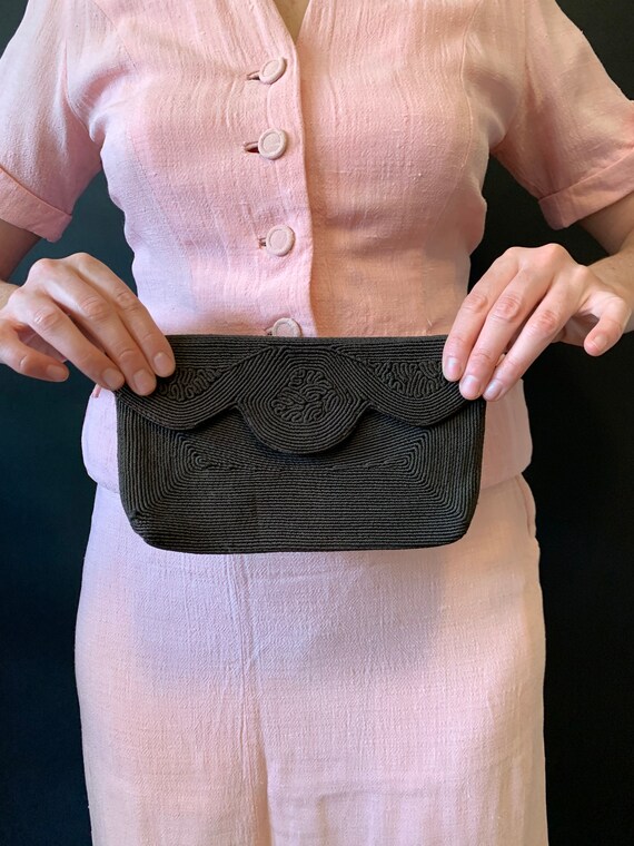 1940s Black Corded Clutch Bag
