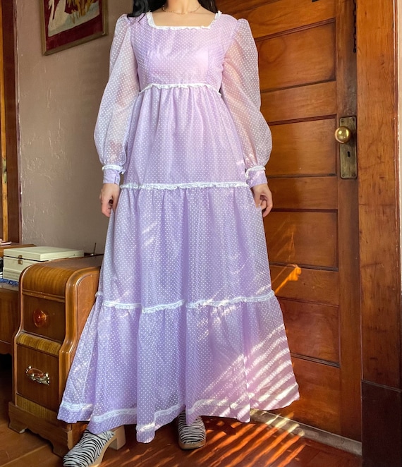 1960s Lilac Swiss Dot Chiffon Tiered Formal Dress With Bishop Sleeves Size  Medium - Etsy Canada
