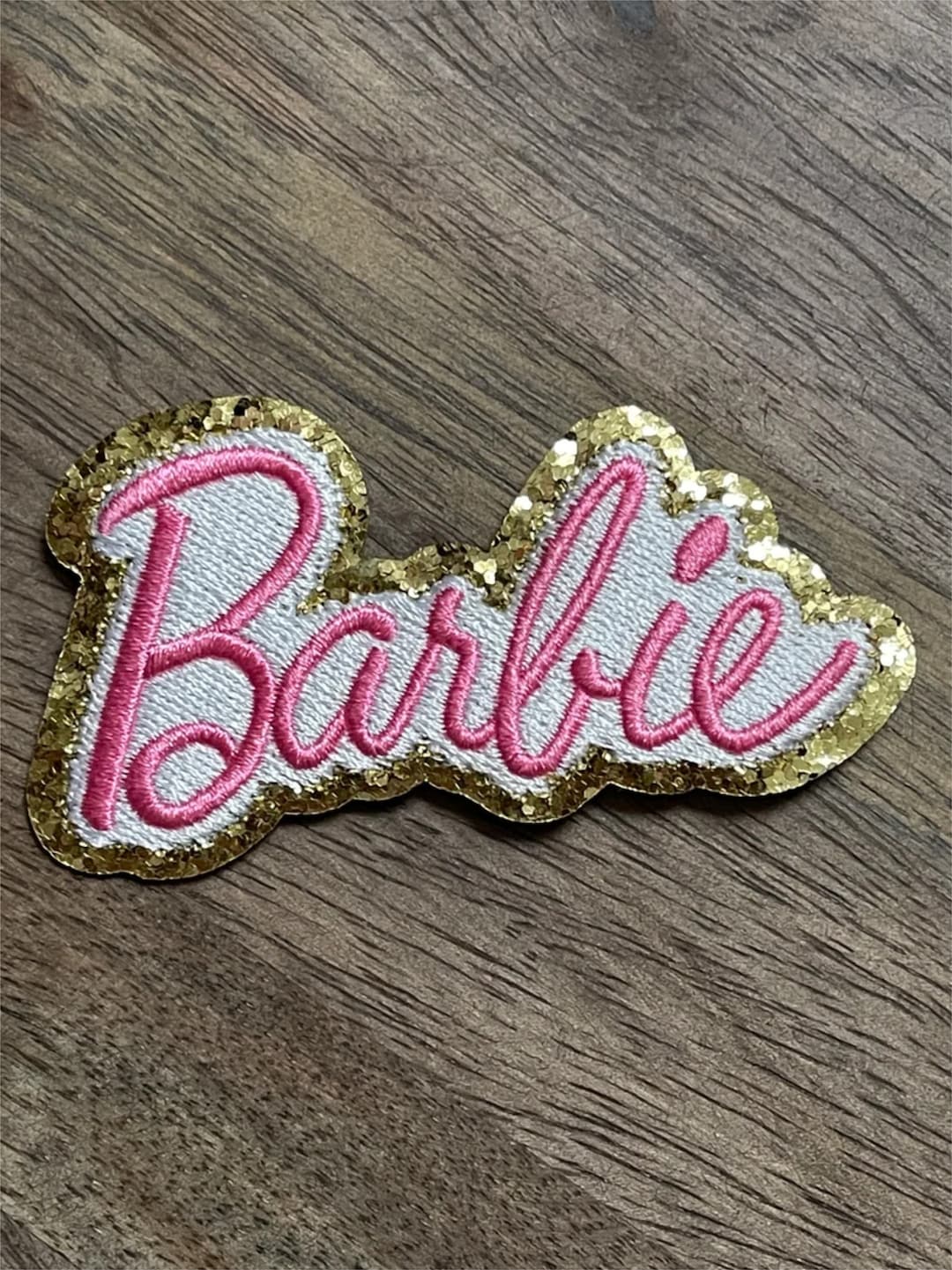 IRON ON Patch-barbie Logo Inspired-iron on Patches-glitter-embroidered Patch-barbie Patch-barbie