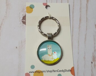 Alpaca Pair Cabochon Keychain