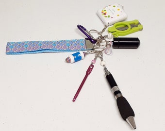 Mermaid Scale Wristlet -Fully Loaded -Crochet Accessory  -For Knitters -Key Ring -Key Chain -Notions
