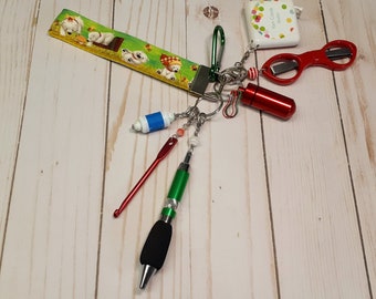 Polar Bears and Faires Wristlet -Fully Loaded -Crochet Accessory  -For Knitters -Key Ring -Key Chain -Notions