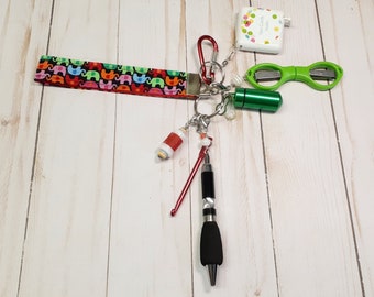 Elephant Wristlet -Fully Loaded -Crochet Accessory  -Knitters Tool kit -Key Ring -Key Chain -Notions