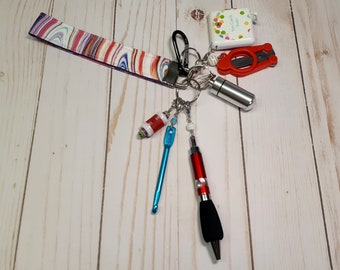 Swirl Wristlet -Fully Loaded -Crochet Accessory  -For Knitters -Key Ring -Key Chain -Notions