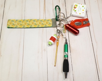 Lemons Wristlet -Fully Loaded -Crochet Accessory  -For Knitters -Key Ring -Key Chain -Notions