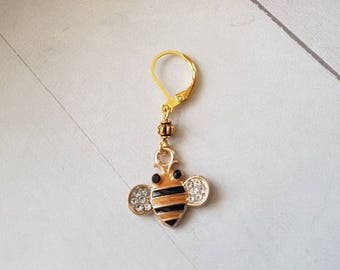 Bee Enamel Progress Keeper -Stitch Marker -bag charm -zipper pull -Knit Crochet -accessory -Honey Bee
